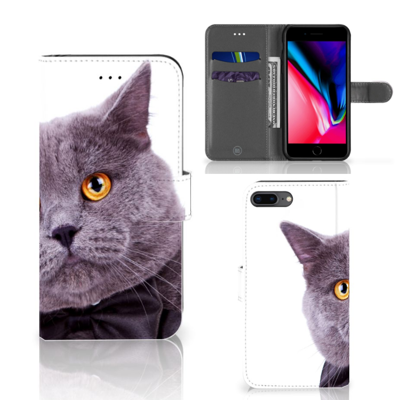 Apple iPhone 7 Plus | 8 Plus | Telefoonhoesje | Met pasjeshouder | Kat