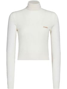 Marni pull en laine nervuré à logo brodé - Blanc