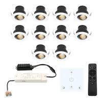 Set van 10 Medina LED Mini Inbouwspots met Trafo en Muurdimmer - 12 Volt 3 Watt 150 lumen - Dimbaar - Plat 35mm - 2700K - IP44 waterdicht - Wit