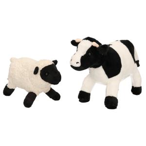 Pluche knuffel boerderijdieren set Koe en Schaap/lammetje van 22 cm