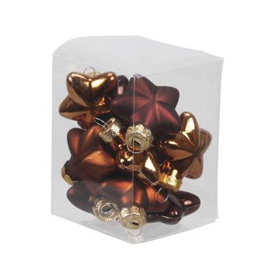 Kerstornamenten - sterren - 12x st - mahonie bruin - 4 cm - glas - mat/glans - kerstversiering