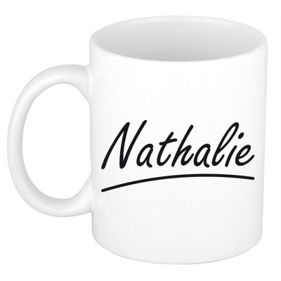 Naam cadeau mok / beker Nathalie met sierlijke letters 300 ml