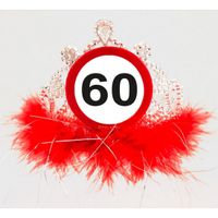 Tiara diadeem 60 jaar geworden - verjaardag - zilver/rood - plastic Tiara diadeem 60 jaar geworden - verjaardag - zilver/rood - plastic