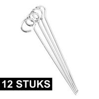 Barbecue spiezen/vleespennen - 12x stuks - metaal - met oog - 24 cm
