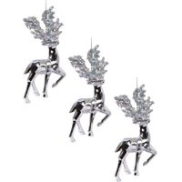 10x Kerstboomhangers zilveren rendieren 16 cm kerstversiering