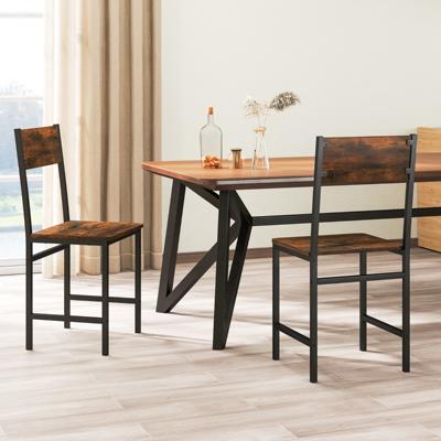 Set van 2 Eetkamerstoelen Metalen Poten Schuine Rugleuning Rustieke Houtnerf Eetkamerstoelen Zonder Armleuningen Bruin