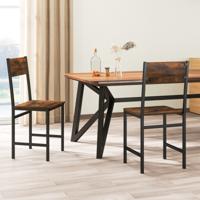 Set van 2 Eetkamerstoelen Metalen Poten Schuine Rugleuning Rustieke Houtnerf Eetkamerstoelen Zonder Armleuningen Bruin