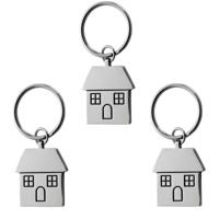 Sleutelhanger met huisje - 3x - 7 cm - RVS - nieuwe woning cadeau - huissluitels