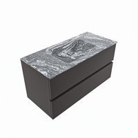 MONDIAZ VICA-DLUX 100cm badmeubel onderkast Dark grey 2 lades. Inbouw wastafel CLOUD midden zonder kraangat, kleur Lava, en spiegel model SPOT