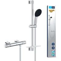 Doucheset met thermostatische mengkraan, 3-straals douchekop, 60cm staaf en flexibele slang - GROHE 34791001 - Waterbesparend - Chroom