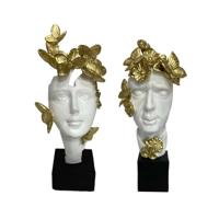 Decoratieve figuren DKD Home Decor Wit Gouden Gezicht 14 x 11 x 32 cm (2 Stuks)
