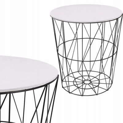 Viking Choice  Salontafel rond met metalen mand – 45 cm hoog – Wit