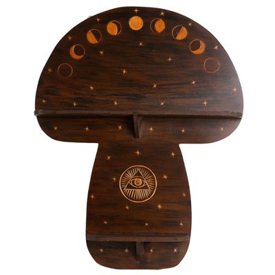 Houten Wanddecoratie - Paddestoel & Maanfasen (ca. 60 x 48 cm)