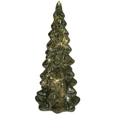 Kerstboom beeldje - groen - met LED licht - 25 cm - glas - decoratie kerstboompje