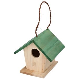 Houten vogelhuisje/nestkastje met groen dak 17 cm   -