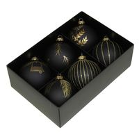 Luxe gedecoreerde kerstballen - 6x stuks - zwart - glas - 8 cm