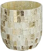House of Seasons theelichthouder glas mozaik 9.5x9.5cm wit
