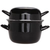Cosy & Trendy Mosselpan/pot - emaille - zwart - 26 x 21 x 16 cm - 2,8 Liter