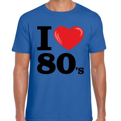 Verkleed T-shirt heren - I love 80s - blauw - eighties party / thema feesten Verkleed T-shirt heren - I love 80s - blauw - eighties party / thema feesten