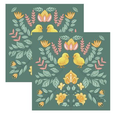 Paas thema servetten Ornament Easter - 40x - groen - 24 x 24 cm - feestservetten - Paasontbijt