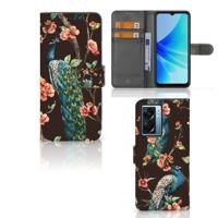 OPPO A77 5G | A57 5G | Telefoonhoesje | Met pasjeshouder | Pauw met Bloemen