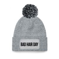 Bad hair day muts met pompon unisex one size - Grijs One size  -