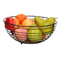 Fruitschaal Florence - metaal/acacia hout - D28 x H13 cm - zwart - rond