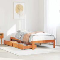 Bedframe met lades massief grenenhout wasbruin 90x190 cm