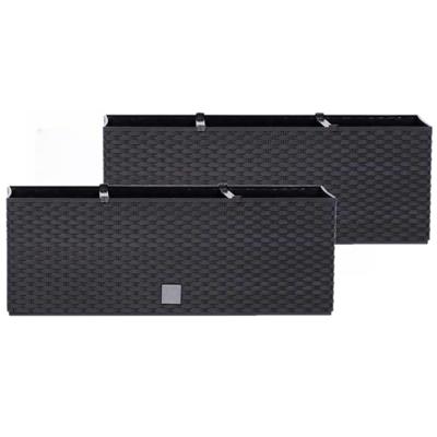 Bloembak/plantenbak met irrigatiesysteem - Set van 2x stuks - Rato - antraciet - 51 x 19 x 18 cm