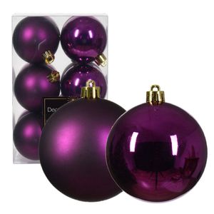 Decoris kerstballen - 12x - paars - 6 cm -kunststof - Kerstbal