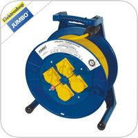Kabelhaspel 50M blauw met 4 contactdozen en zware rubberkabel (geel) H07RN-F 50 meter 3 x 1,5mm