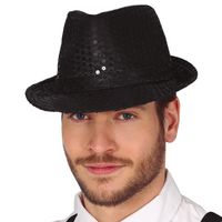 Guirca Glitter verkleed hoedje - zwart - verkleed accessoires - volwassenen/heren - met pailletten   -
