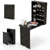 Wandklaptisch met Opbergruimte Opklapbare Wandtafel Ruimtebesparende Wandklaptisch Zwart