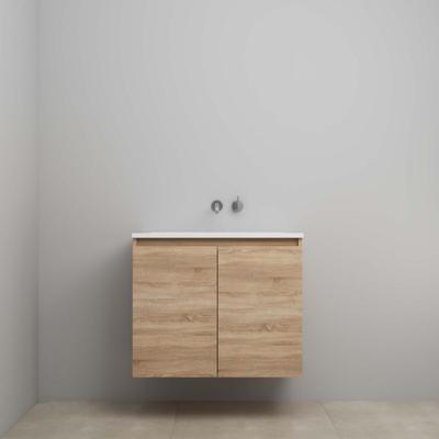 On-Line Onderkast - 80 cm - Voorgemonteerd - Greeploos 2 Deuren - Acryl Wastafel - zonder Kraangat - Eiken