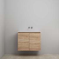 On-Line Onderkast - 80 cm - Voorgemonteerd - Greeploos 2 Deuren - Acryl Wastafel - zonder Kraangat - Eiken