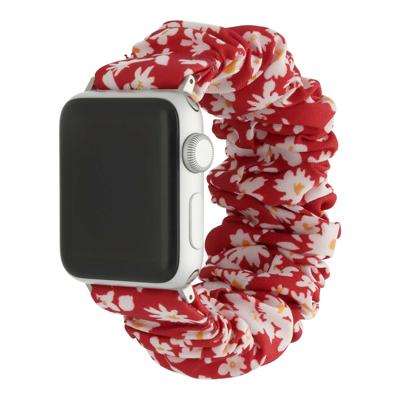 Apple Watch Nylon Scrunchie Band - Bloemen Rood - 38, 40, 41 & 42mm - SM