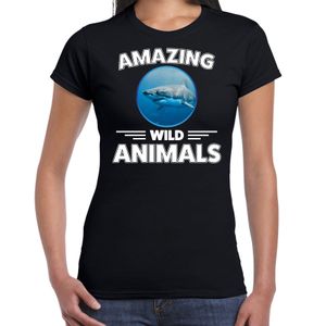 T-shirt haaien amazing wild animals / dieren zwart voor dames