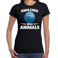 T-shirt haaien amazing wild animals / dieren zwart voor dames
