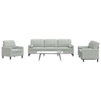 3-delige Loungeset met kussens en bolsters fluweel lichtgrijs
