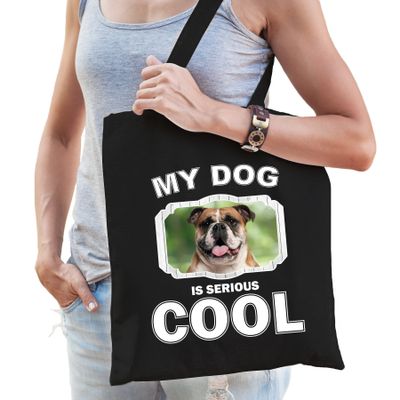 Britse bulldog honden tasje zwart volwassenen en kinderen - my dog serious is cool kado boodschappen