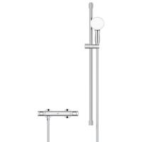 GROHE Grohtherm 500 Doucheset - thermostatische douchekraan - met glijstangset - 90cm - ronde handdouche - 3 straalsoorten - gladde doucheslang - chroom 34797001
