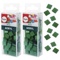 Rayher Mozaiek steentjes/tegeltjes - 410x stuks - groen - 1 cm - kunststof