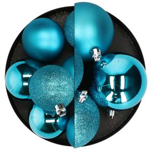 Kerstballen - 12x st - turquoise blauw - 7 en 8 cm - kunststof - kerstversiering