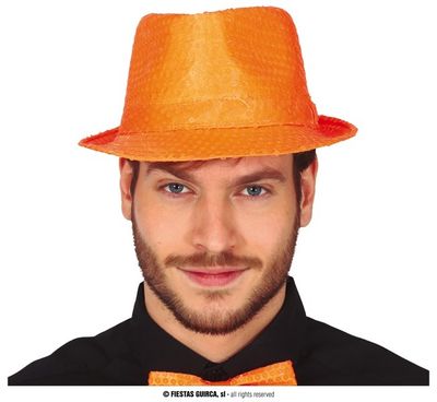 Gangsterhoed Pailletten Neon Oranje