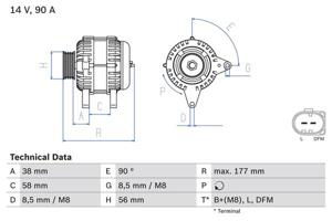 Dynamo / Alternator BOSCH, Spanning (Volt)14V, u.a. für Seat, Skoda, VW