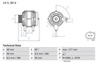 Dynamo / Alternator BOSCH, Spanning (Volt)14V, u.a. für Seat, Skoda, VW - thumbnail