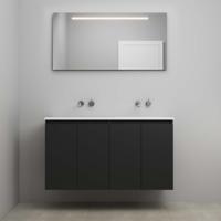 On-Line Badkamermeubelset - 120 cm - Voorgemonteerd - Greeploze Ladestructuur - Acryl Wastafel - zonder Kraangat - Spiegel met LED-Verlichting - Mat Zwart