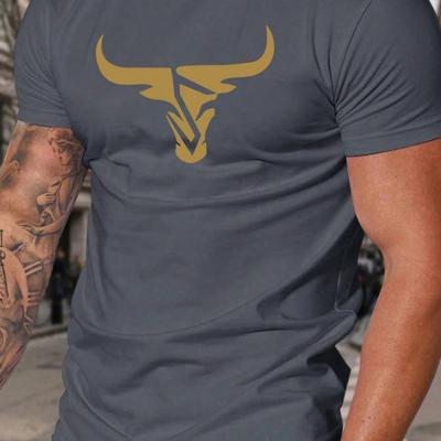 Bon&Bon Men's Bull Head Graphic T-Shirt - Black Round Neck Street Tee Grey / XXL