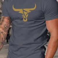 Bon&Bon Men's Bull Head Graphic T-Shirt - Black Round Neck Street Tee Grey / XXL