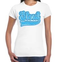 Verkleed T-shirt dames - Stout - wit - blauw panter look - fout/goud/stout